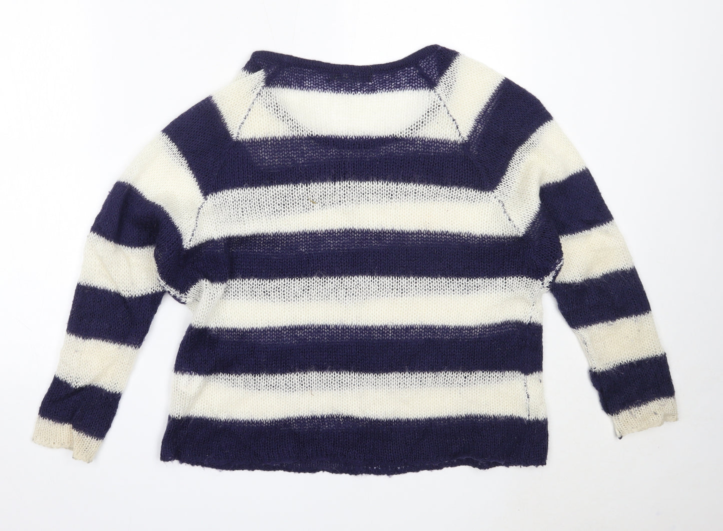 Internacionale Womens Blue Round Neck Striped Acrylic Pullover Jumper Size 14