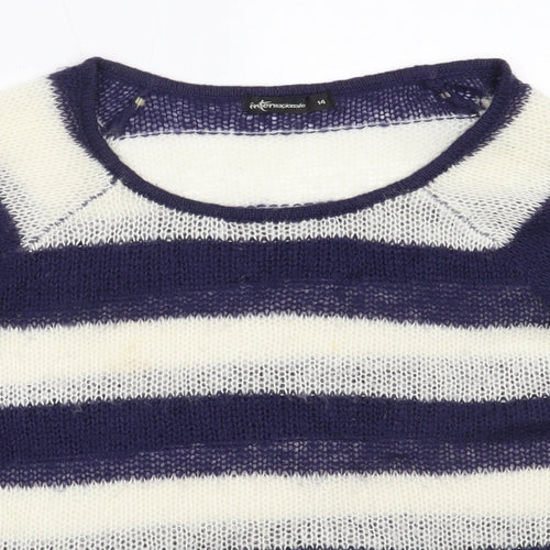 Internacionale Womens Blue Round Neck Striped Acrylic Pullover Jumper Size 14