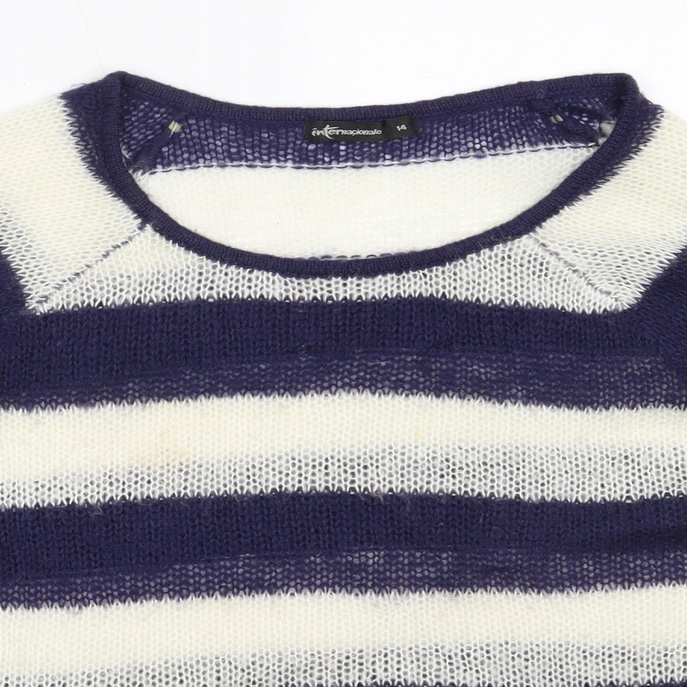 Internacionale Womens Blue Round Neck Striped Acrylic Pullover Jumper Size 14