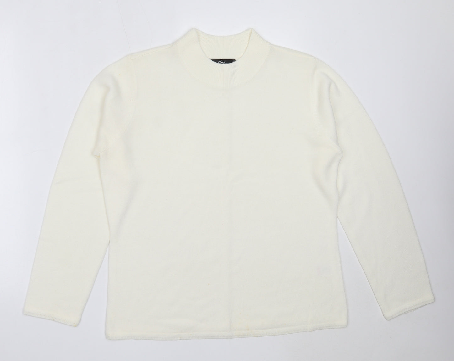BM Womens Ivory Round Neck  Acrylic Pullover Jumper Size M