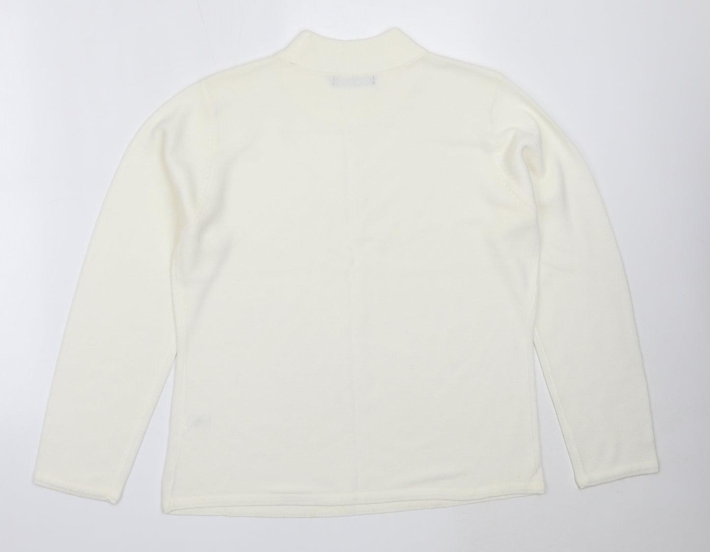 BM Womens Ivory Round Neck  Acrylic Pullover Jumper Size M