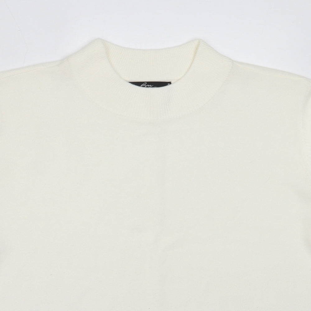 BM Womens Ivory Round Neck  Acrylic Pullover Jumper Size M