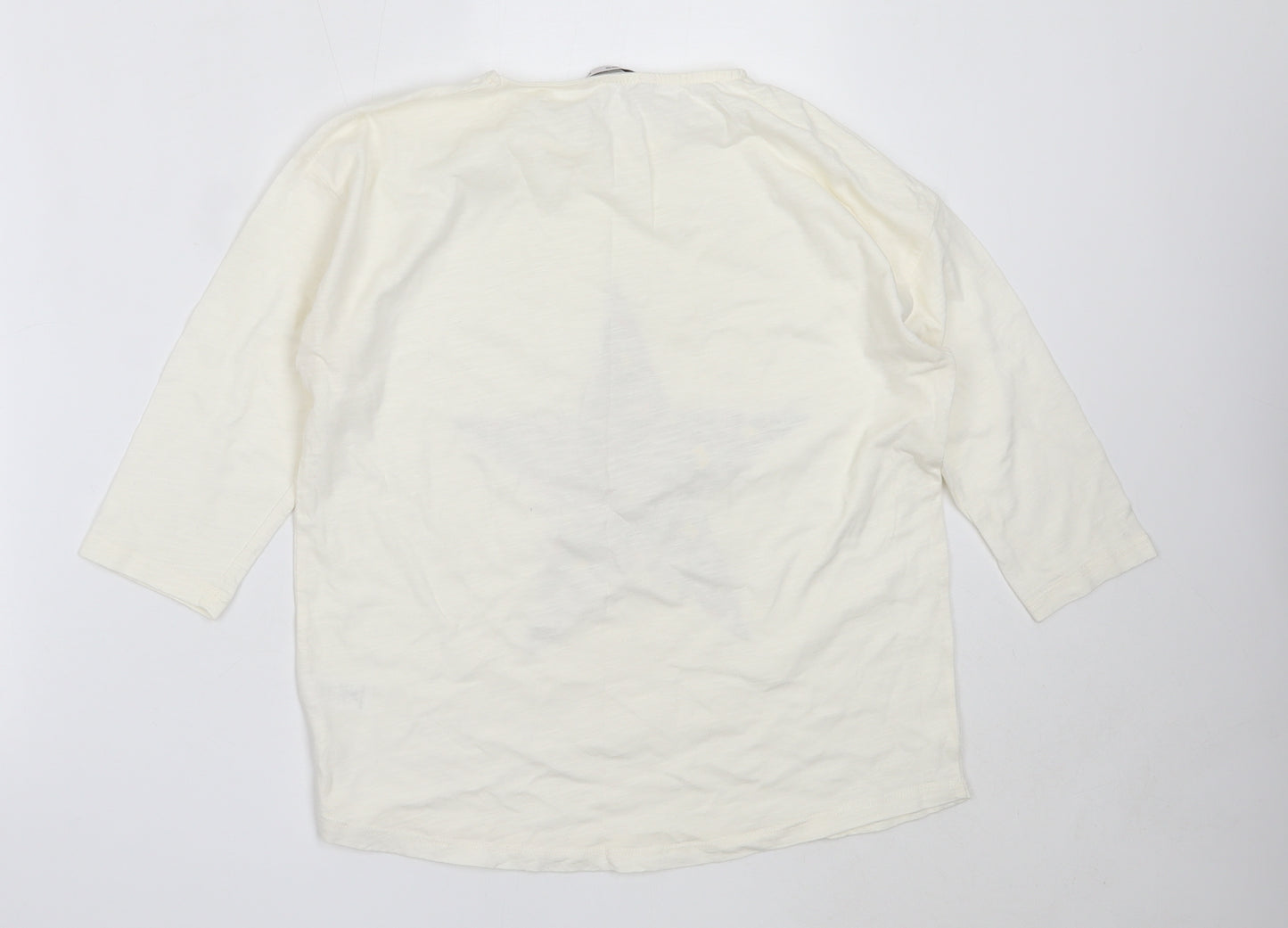 TU Womens Ivory  Cotton Basic T-Shirt Size 8 Round Neck