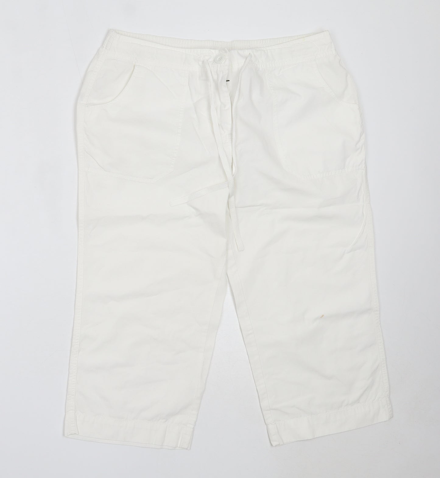 Papaya Womens White  Cotton Cropped Trousers Size 12 L20 in Regular
