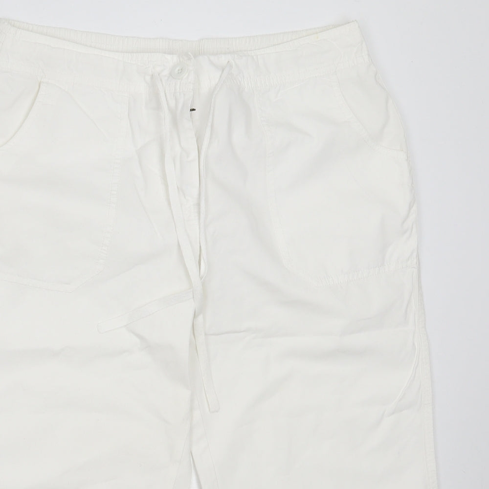 Papaya Womens White  Cotton Cropped Trousers Size 12 L20 in Regular