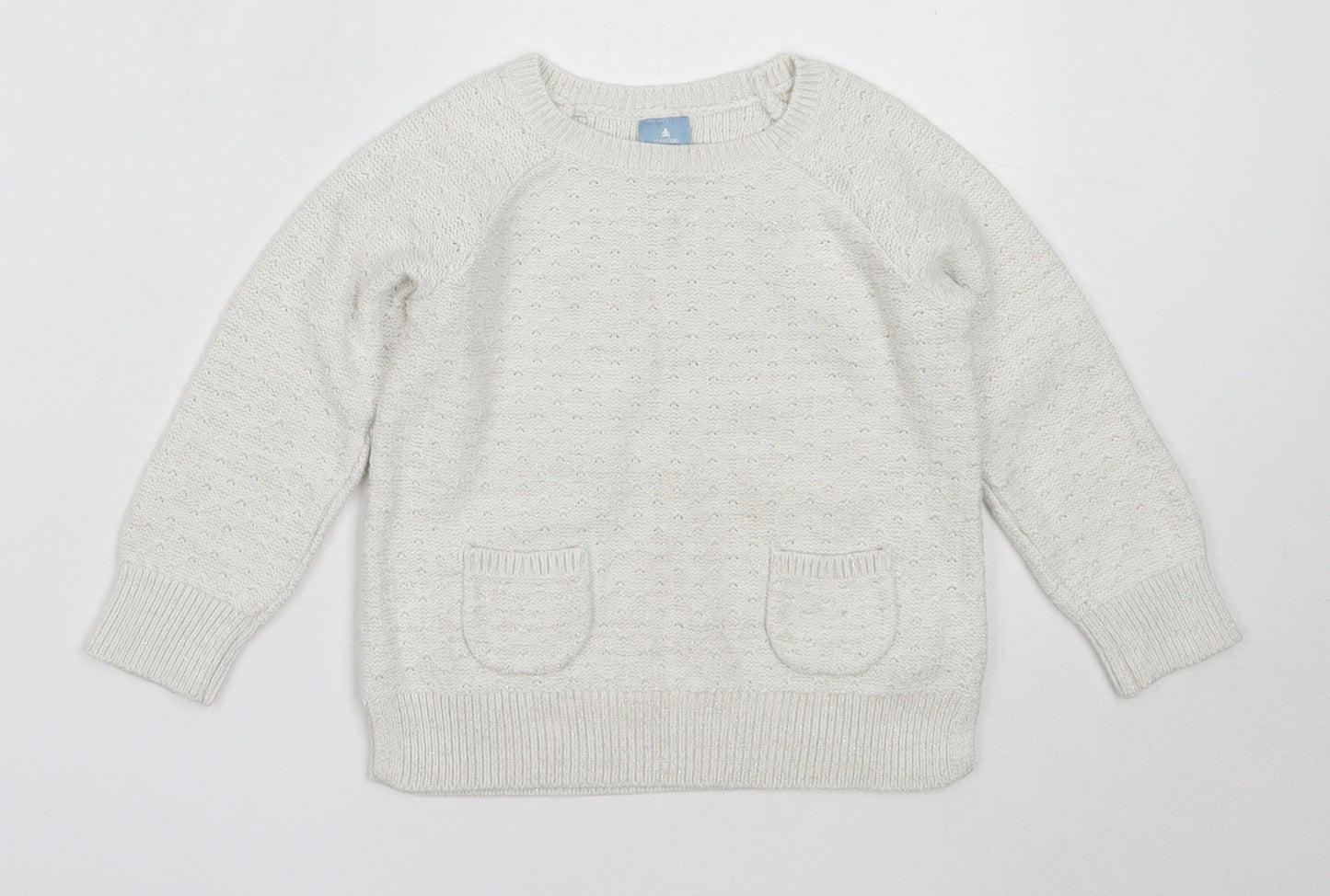 Gap Girls Ivory Round Neck  Cotton Pullover Jumper Size 3 Years