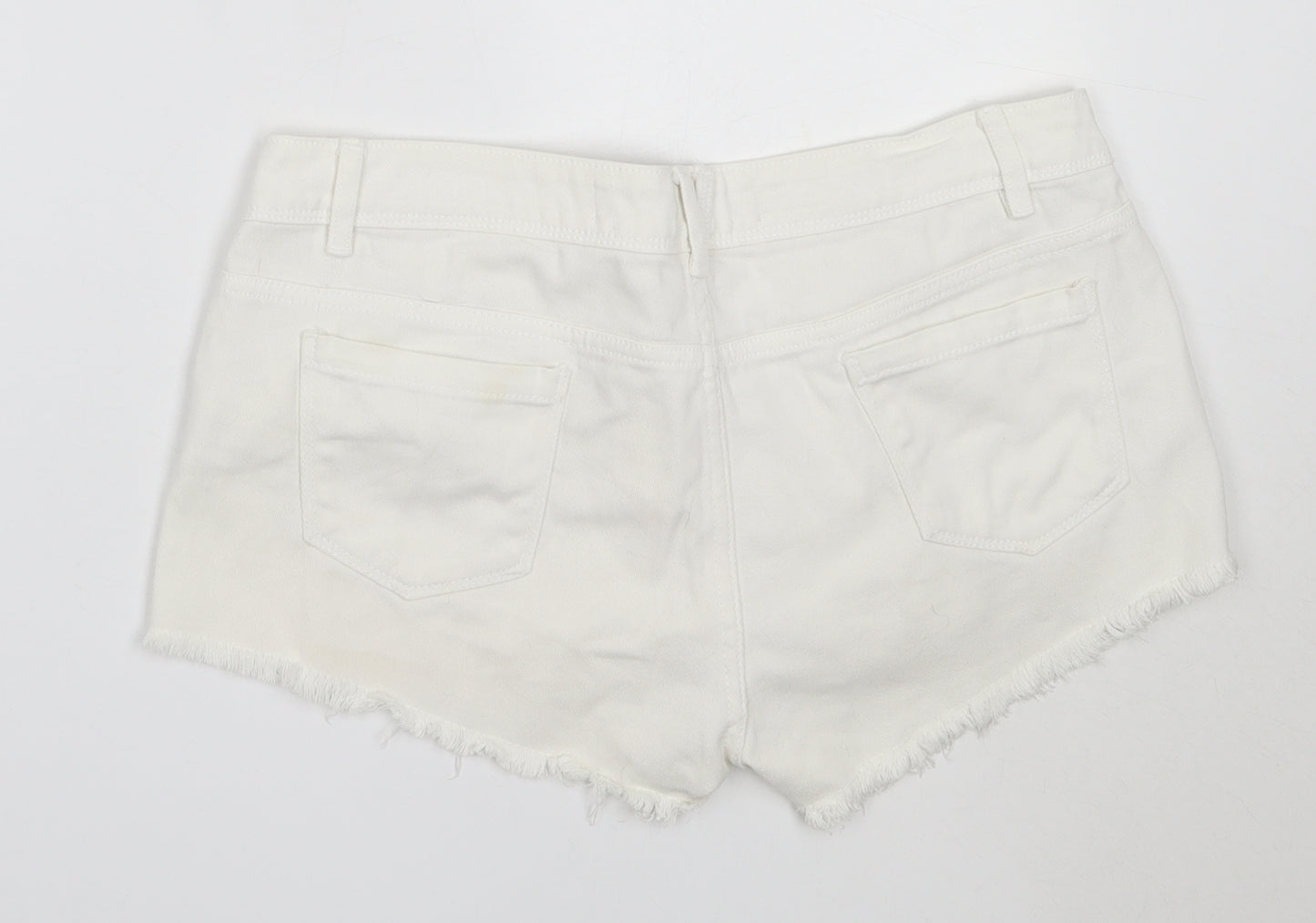 Primark Womens White  Cotton Hot Pants Shorts Size 12  Regular