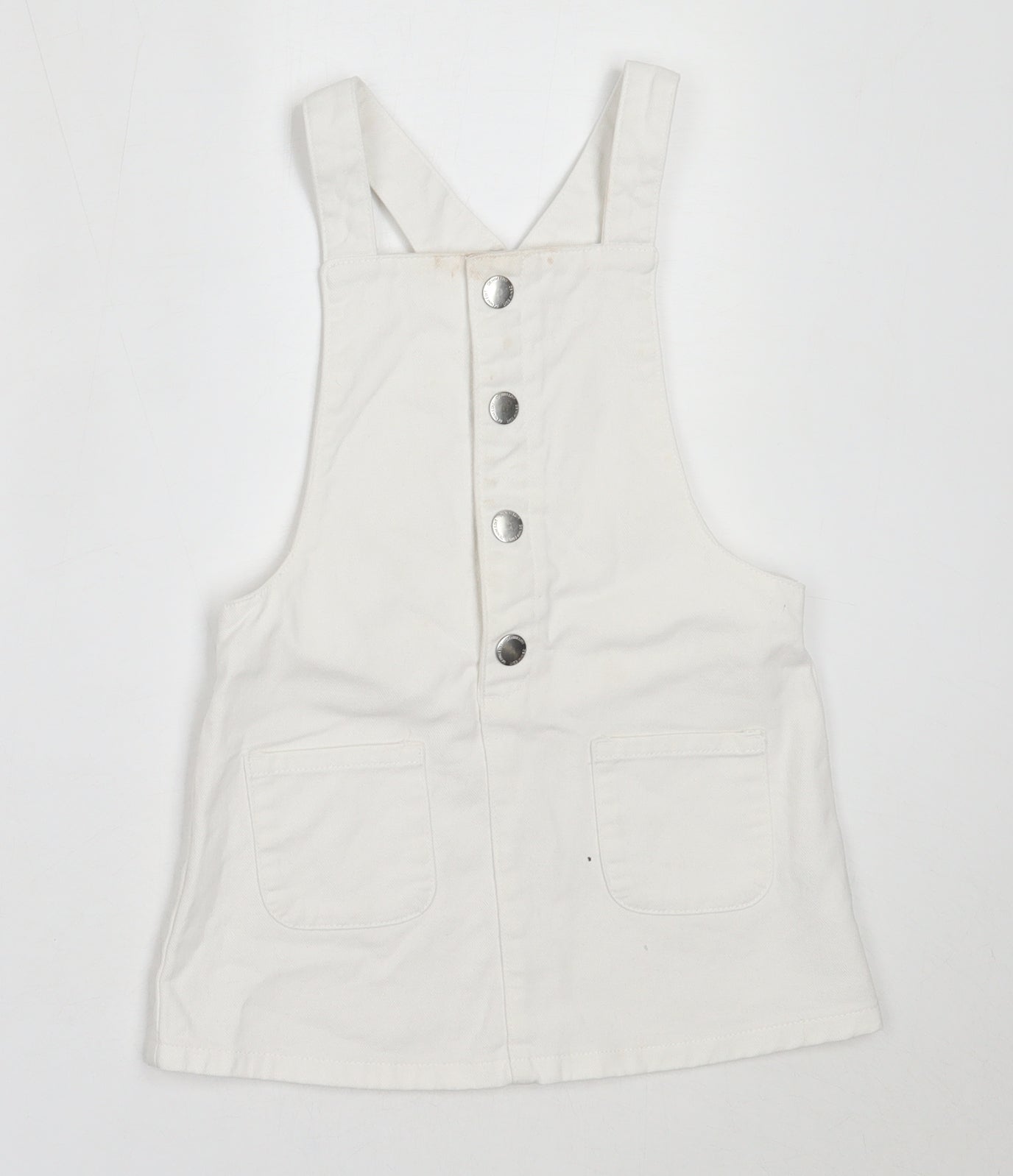 F&F Girls White  Cotton Pinafore/Dungaree Dress  Size 3-4 Years  Square Neck