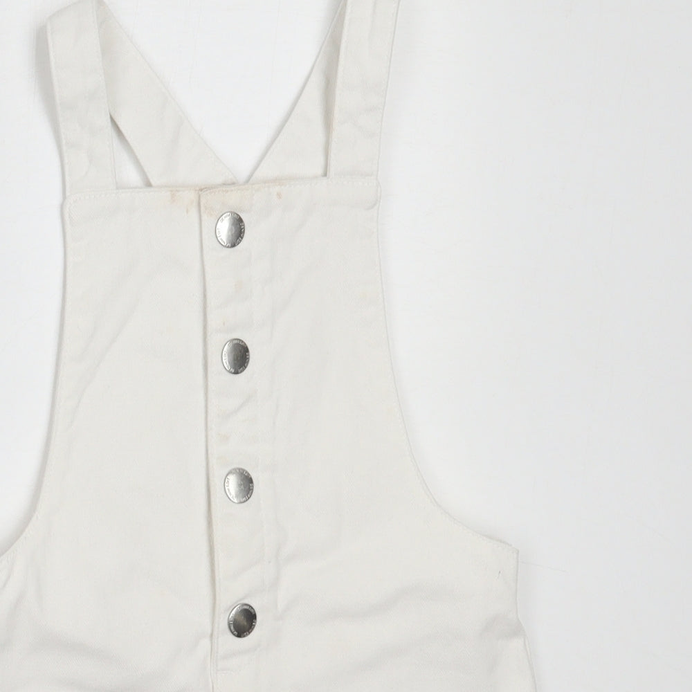 F&F Girls White  Cotton Pinafore/Dungaree Dress  Size 3-4 Years  Square Neck