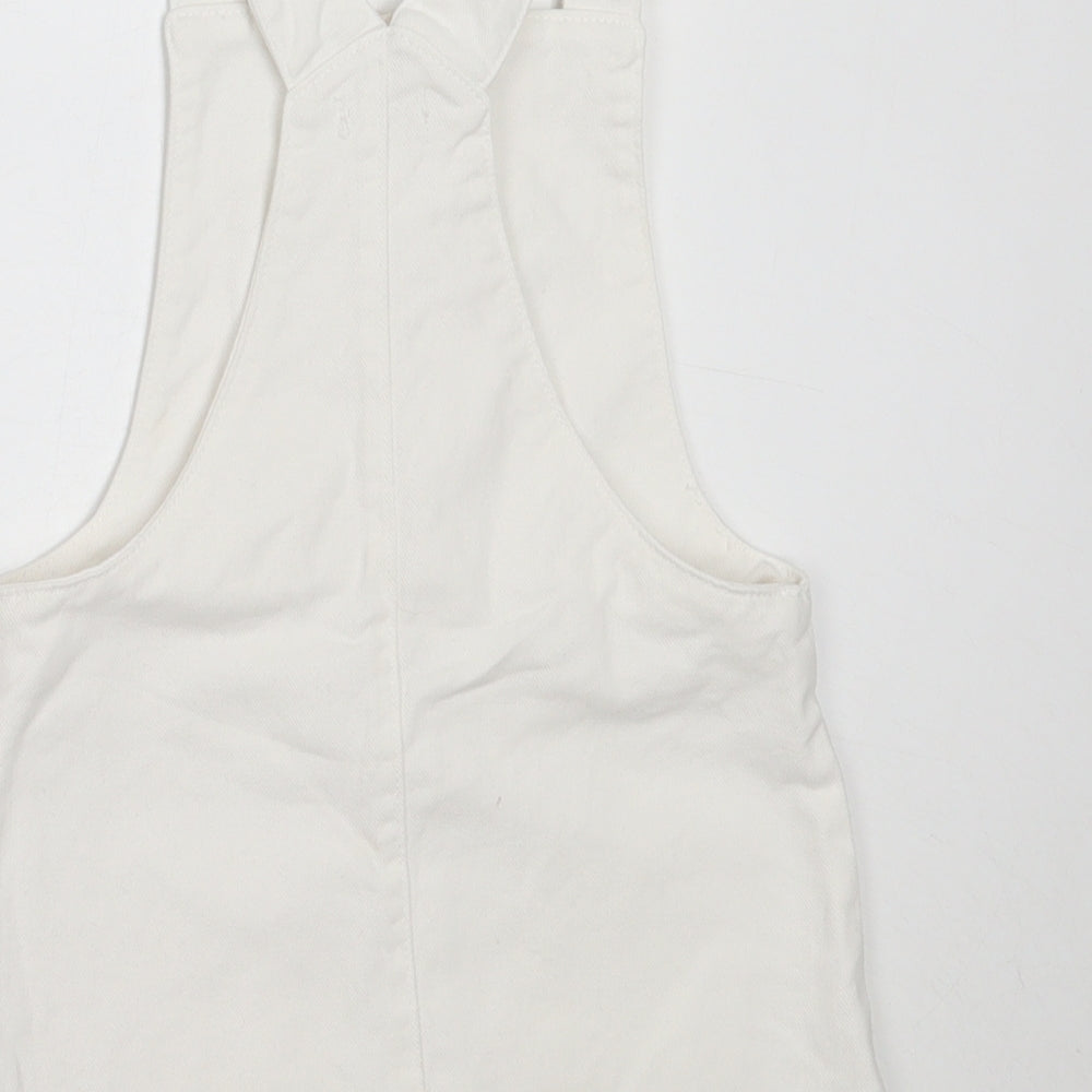 F&F Girls White  Cotton Pinafore/Dungaree Dress  Size 3-4 Years  Square Neck