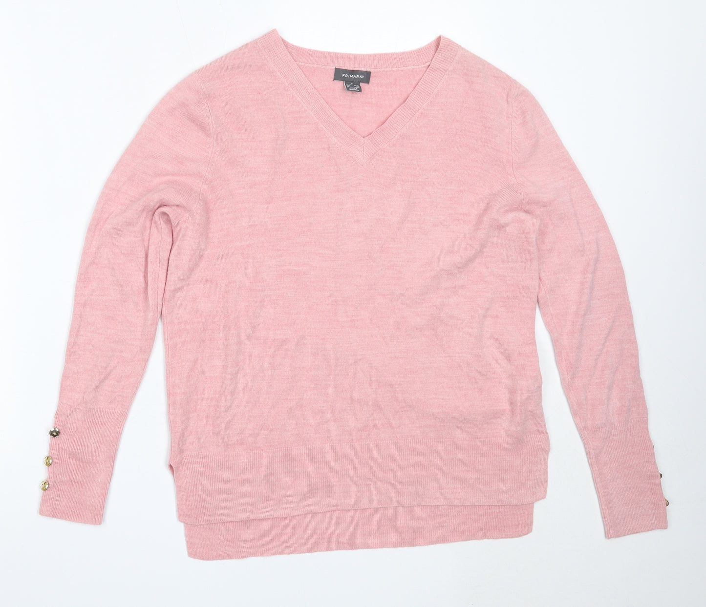Primark Womens Pink V-Neck  Acrylic Pullover Jumper Size S
