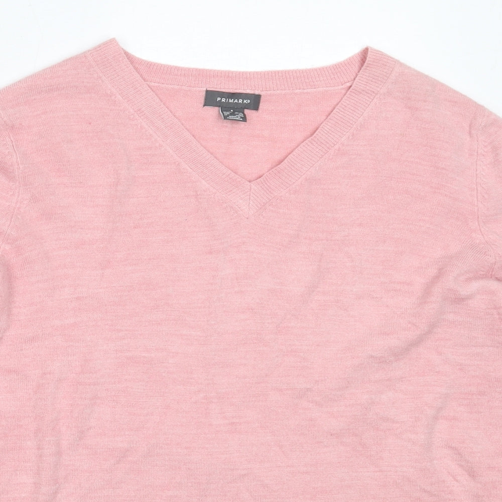 Primark Womens Pink V-Neck  Acrylic Pullover Jumper Size S