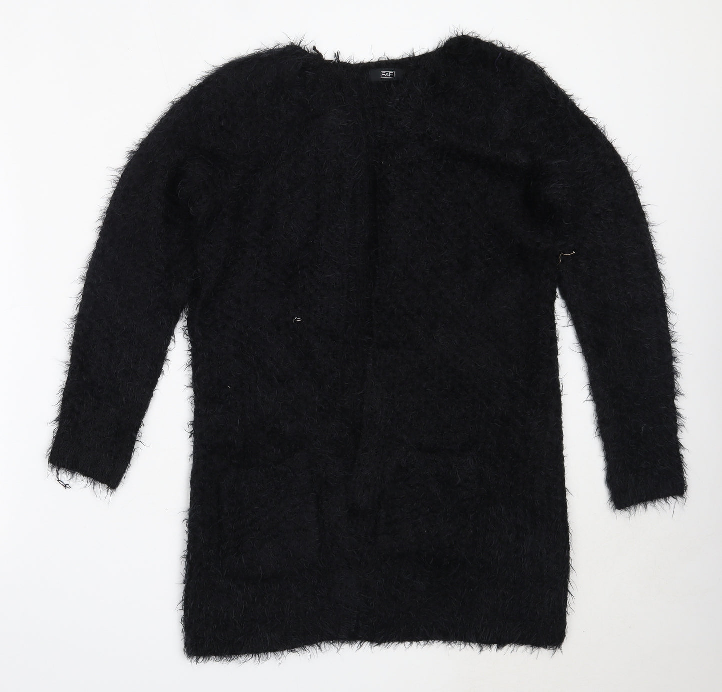 F&F Womens Black Round Neck  Polyester Cardigan Jumper Size 8