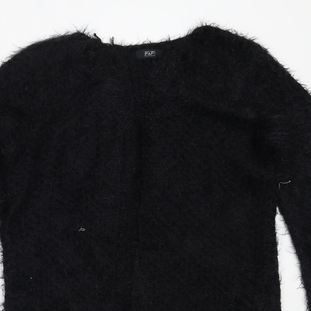 F&F Womens Black Round Neck  Polyester Cardigan Jumper Size 8