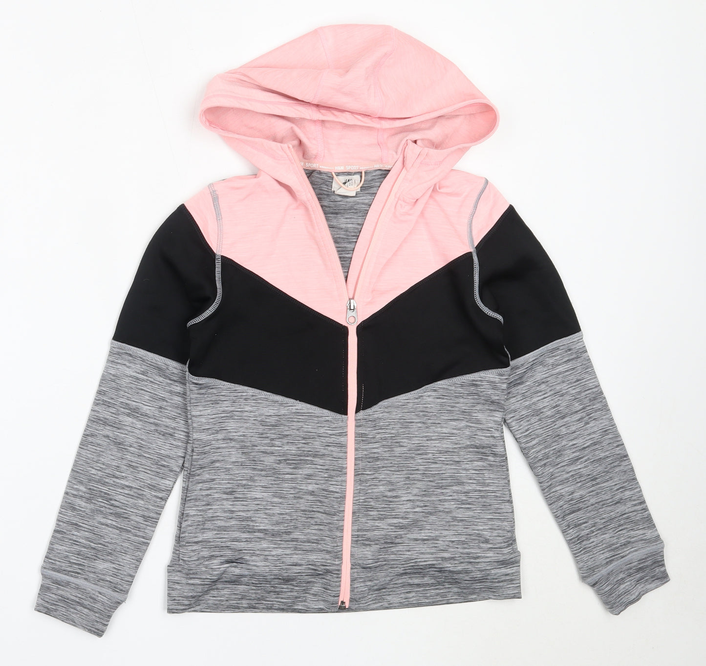 H&M Girls Grey  Polyester Full Zip Hoodie Size 9-10 Years