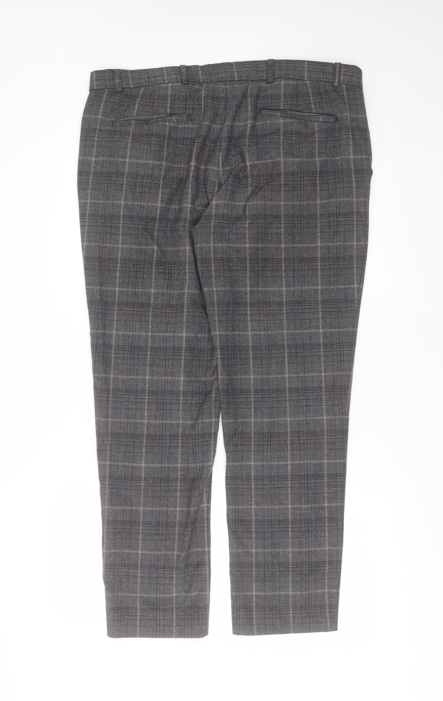 River Island Mens Grey Check Polyester Trousers  Size 36 in L29 in Regular Zip