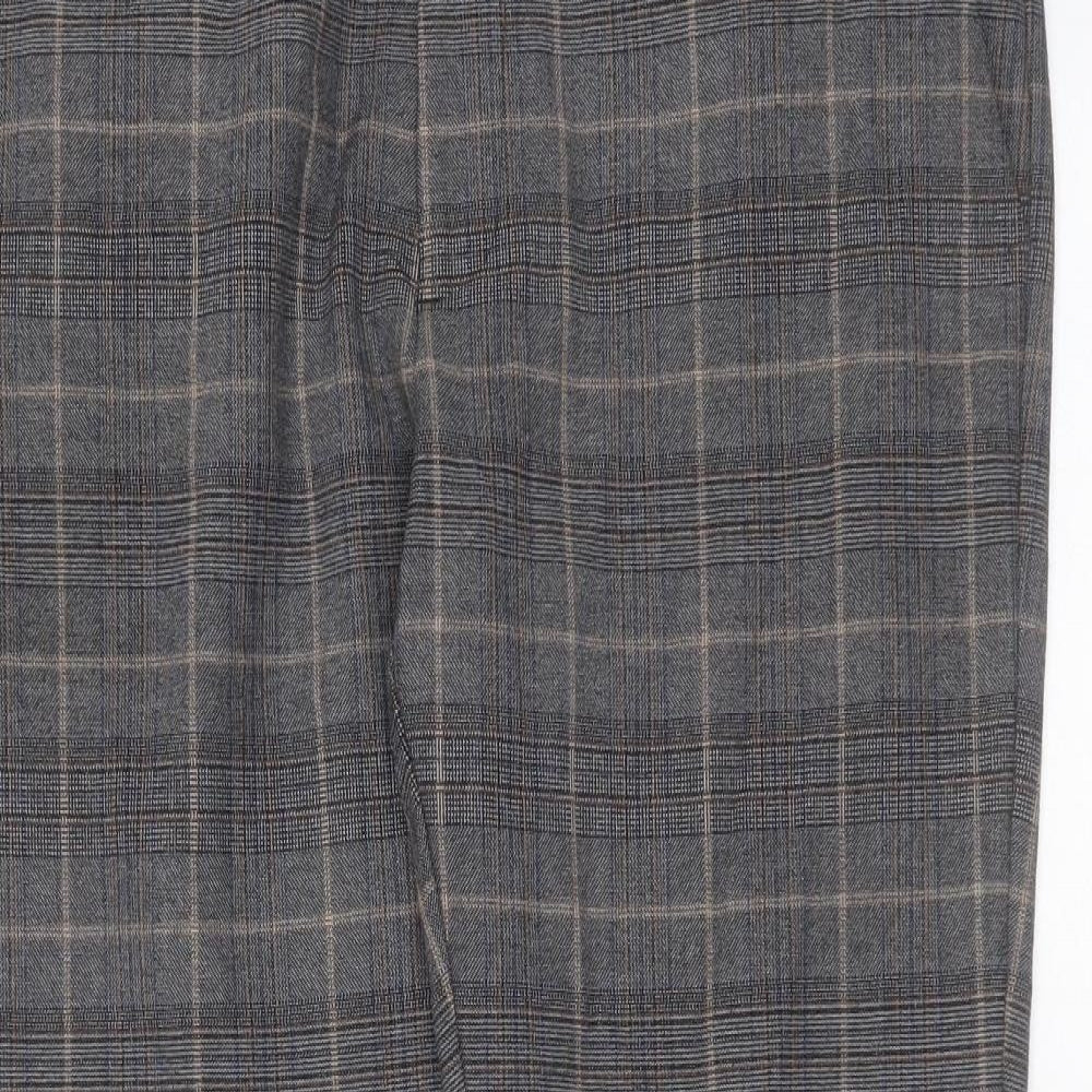 River Island Mens Grey Check Polyester Trousers  Size 36 in L29 in Regular Zip