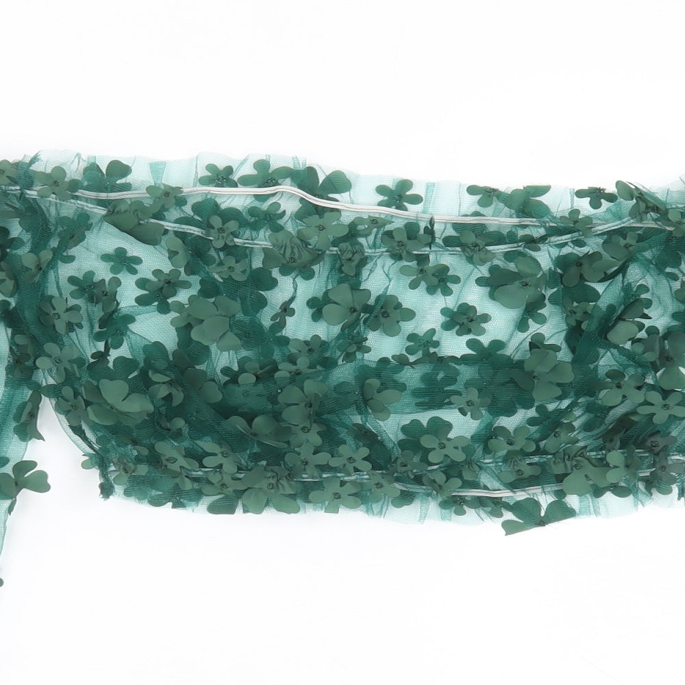 SheIn Womens Green Floral Polyester Cropped Blouse Size M Round Neck - sheer