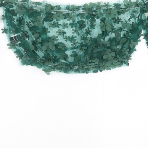 SheIn Womens Green Floral Polyester Cropped Blouse Size M Round Neck - sheer