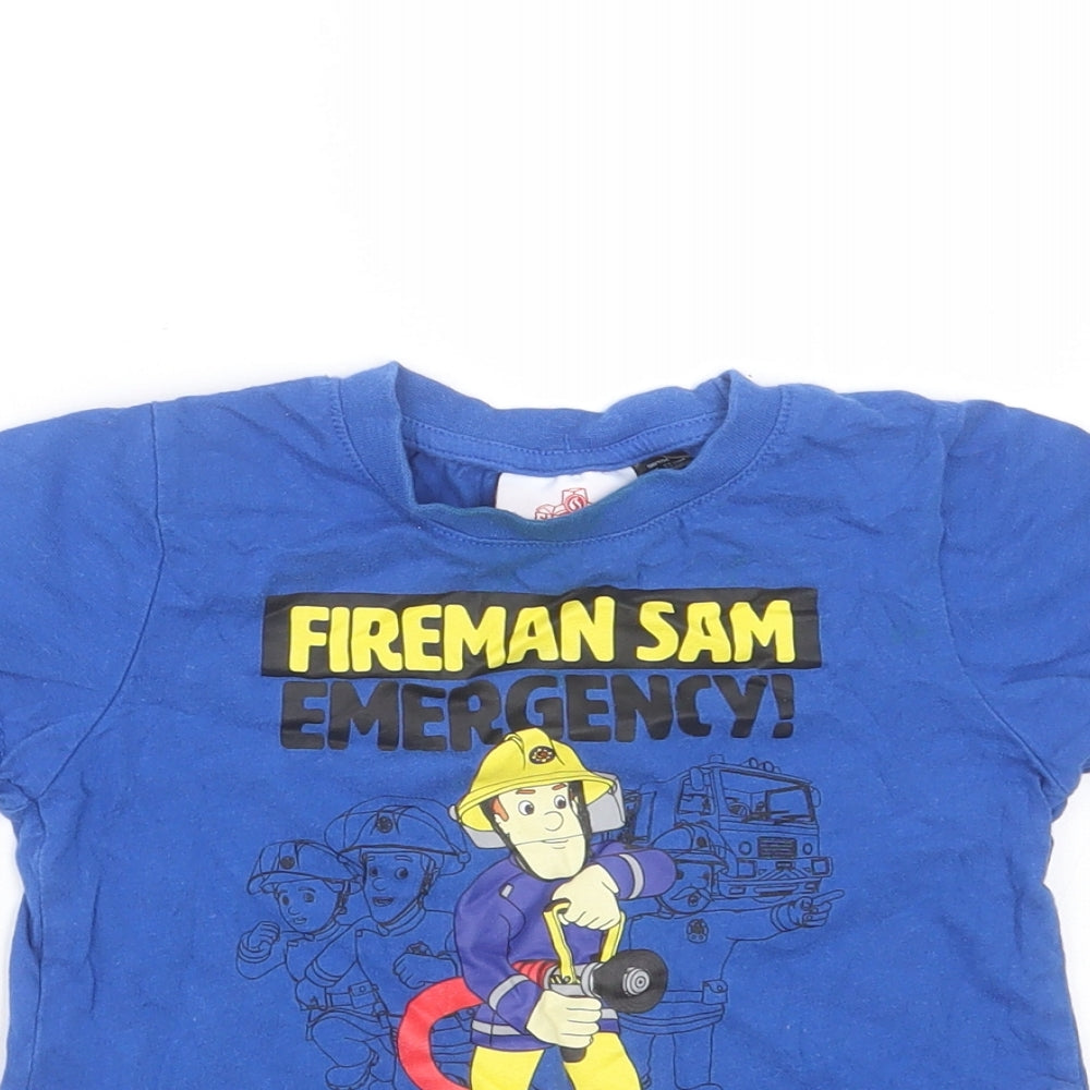 Fireman Sam Boys Blue  Cotton Basic T-Shirt Size 2-3 Years Round Neck  - fireman sam