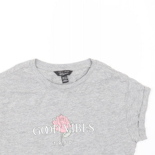 New Look Girls Grey  Cotton Cropped T-Shirt Size 10-11 Years Round Neck  - good vibes