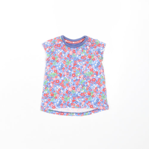 TU Girls Blue Floral Cotton Basic T-Shirt Size 0-3 Months Round Neck