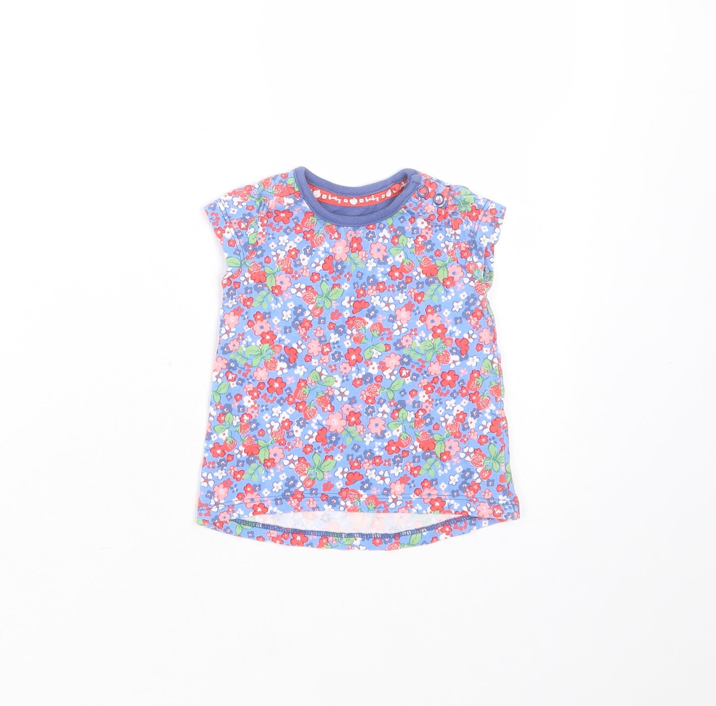 TU Girls Blue Floral Cotton Basic T-Shirt Size 0-3 Months Round Neck