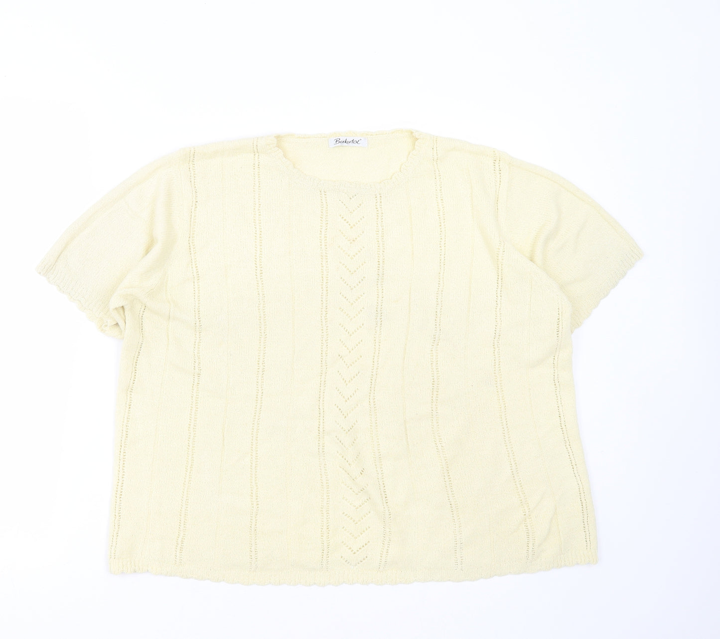 BERKETEX Womens Yellow Round Neck Striped Acrylic Pullover Jumper Size 18
