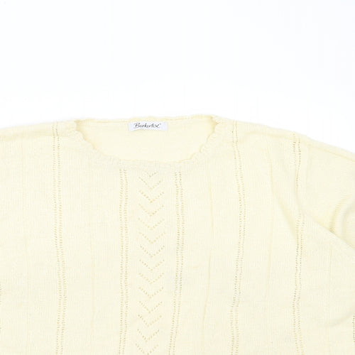 BERKETEX Womens Yellow Round Neck Striped Acrylic Pullover Jumper Size 18