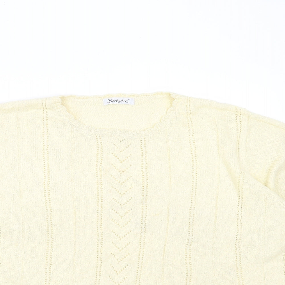 BERKETEX Womens Yellow Round Neck Striped Acrylic Pullover Jumper Size 18