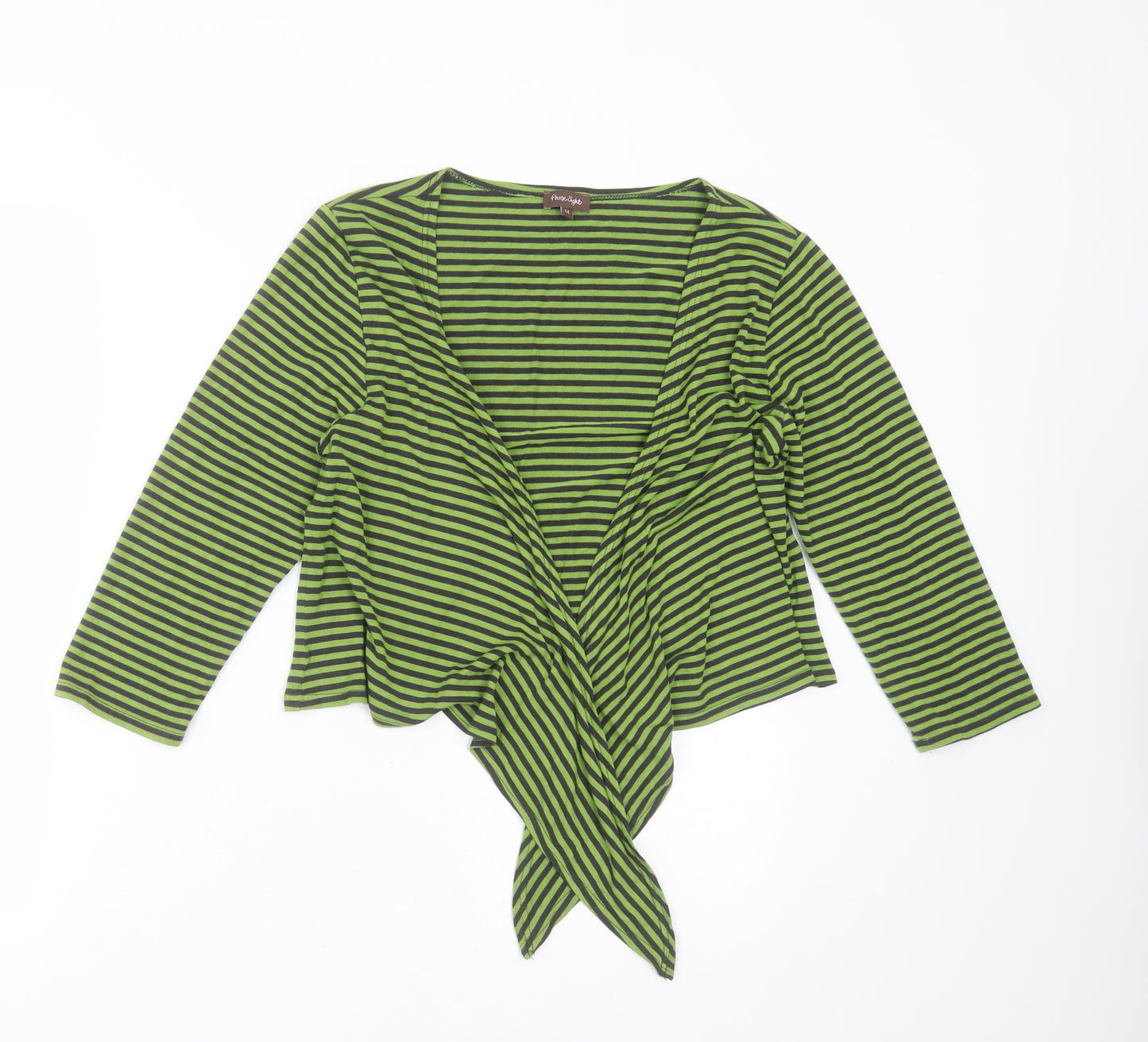 Phase Eight Womens Green V-Neck Striped Viscose Cardigan Jumper Size 14