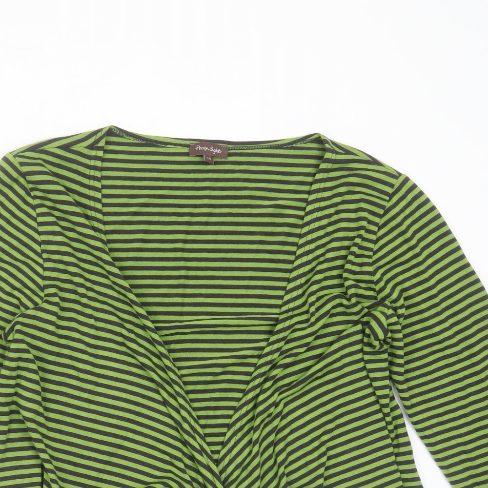Phase Eight Womens Green V-Neck Striped Viscose Cardigan Jumper Size 14