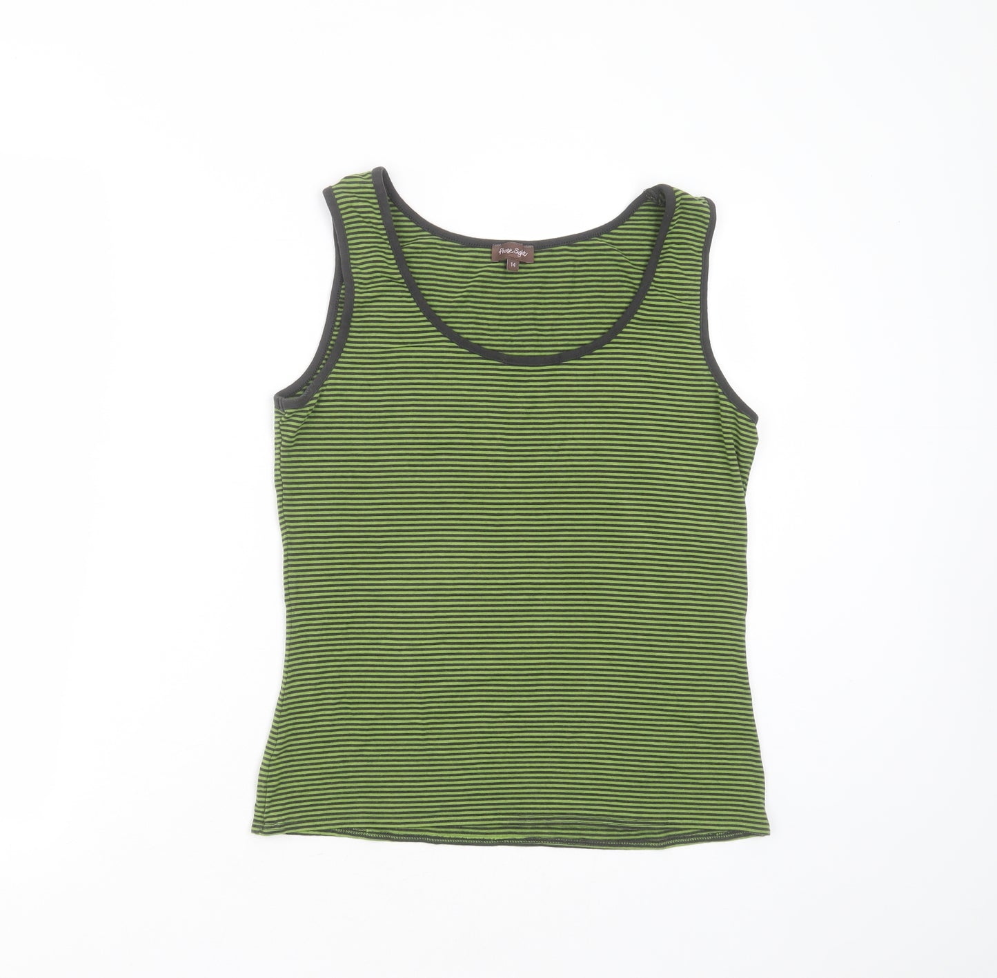 Phase Eight Womens Green Striped Viscose Basic Tank Size 14 Round Neck
