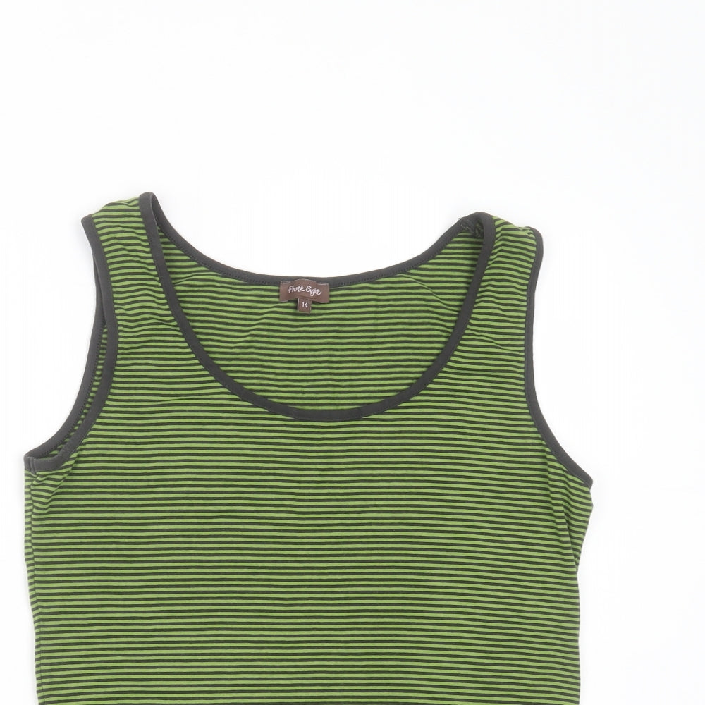 Phase Eight Womens Green Striped Viscose Basic Tank Size 14 Round Neck