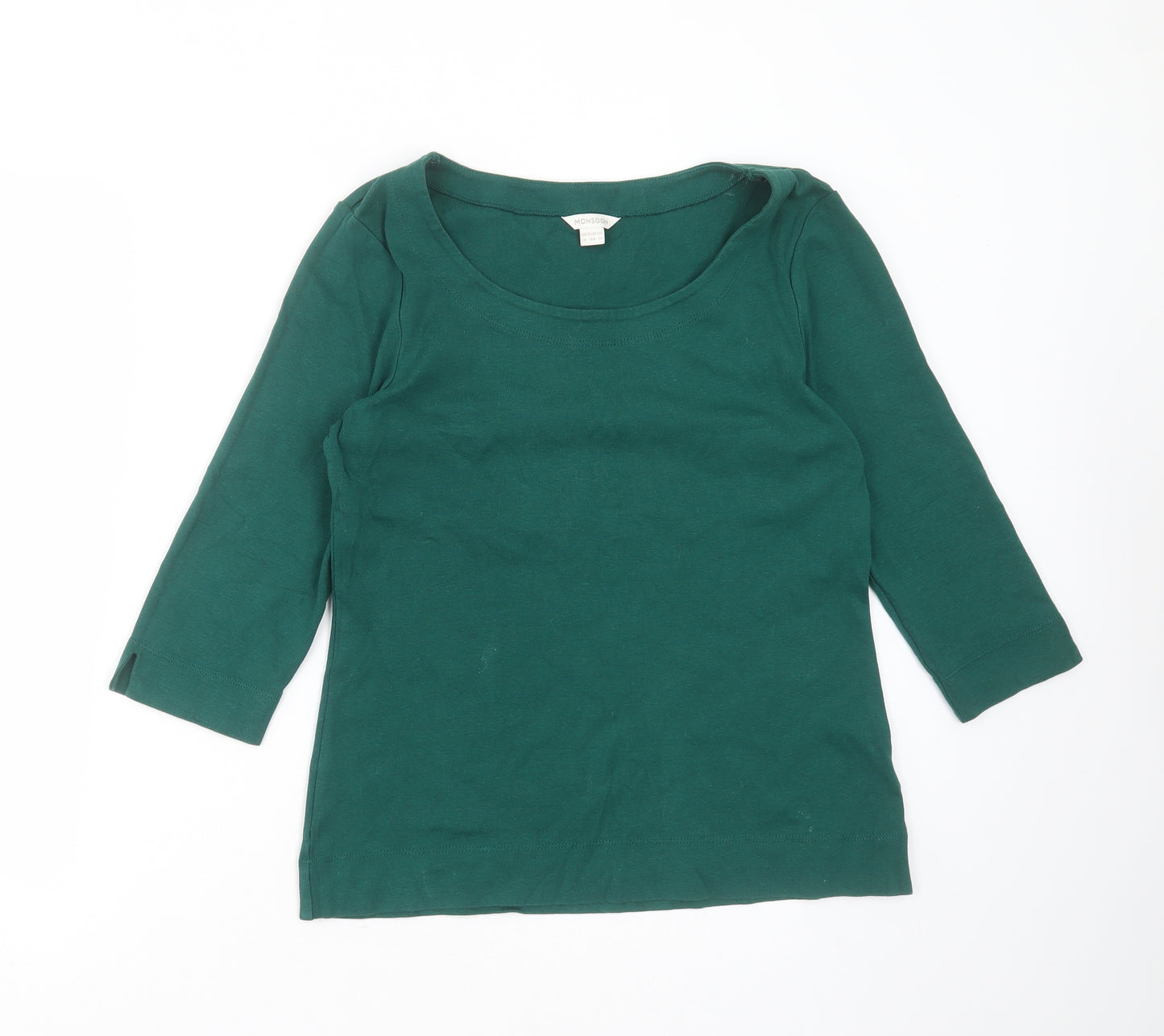 Monsoon Womens Green  Cotton Basic T-Shirt Size 16 Scoop Neck