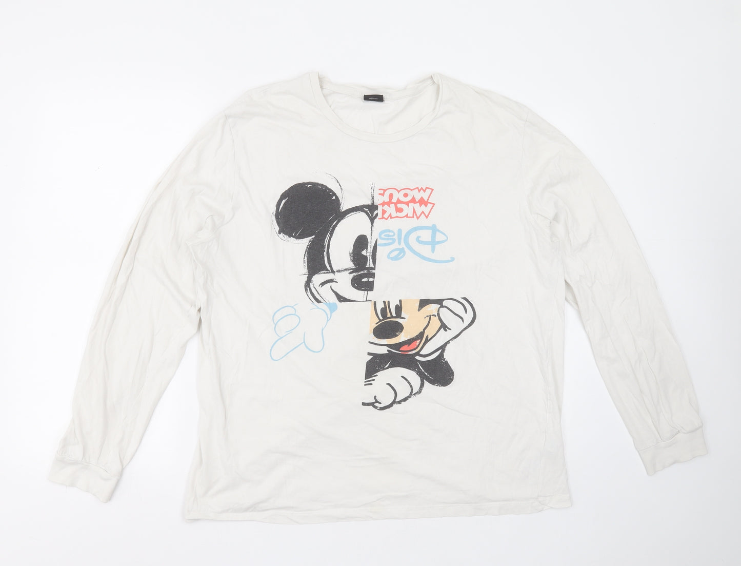 ASOS Mens White  Cotton  T-Shirt Size XL Round Neck  - mickey mouse