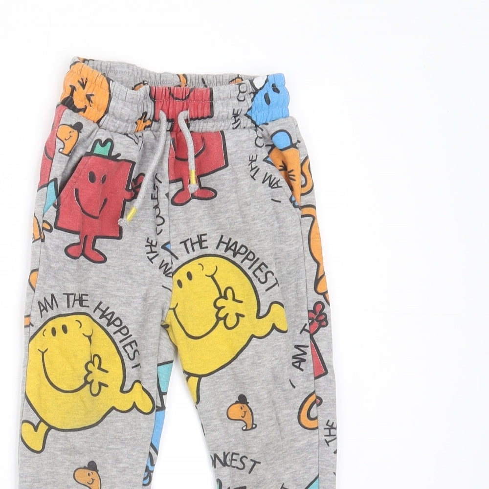 Mr. Men Boys Grey  Cotton Jogger Trousers Size 3-4 Years  Regular Drawstring - mr men