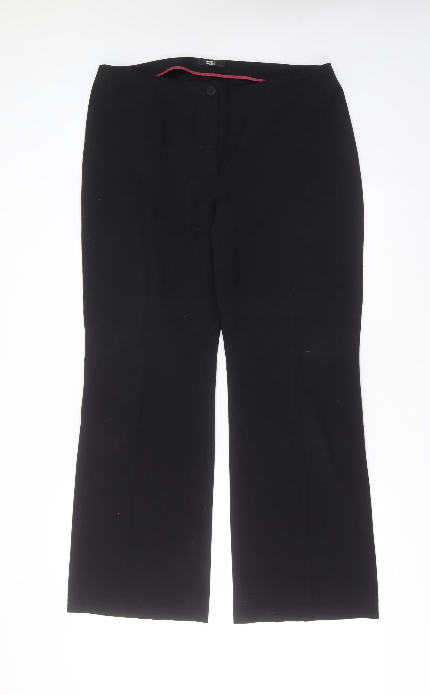Marks and Spencer Womens Black  Polyester Trousers  Size 16 L30 in Regular Zip