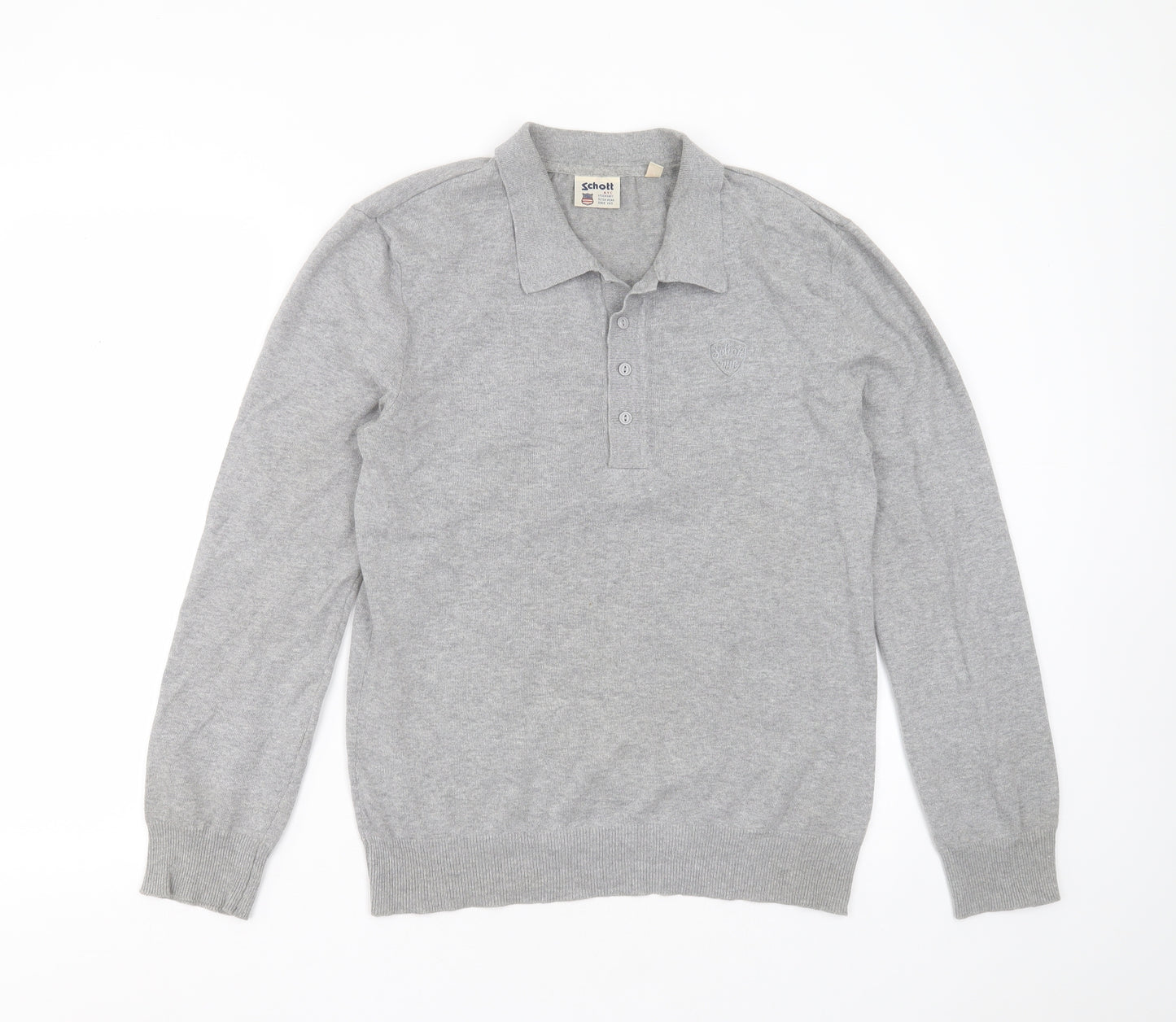 SCHOTT Mens Grey Collared  Polyester Pullover Jumper Size M