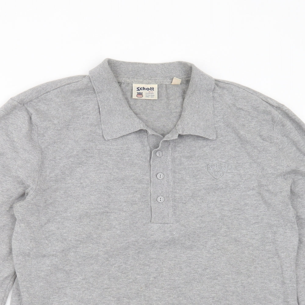 SCHOTT Mens Grey Collared  Polyester Pullover Jumper Size M
