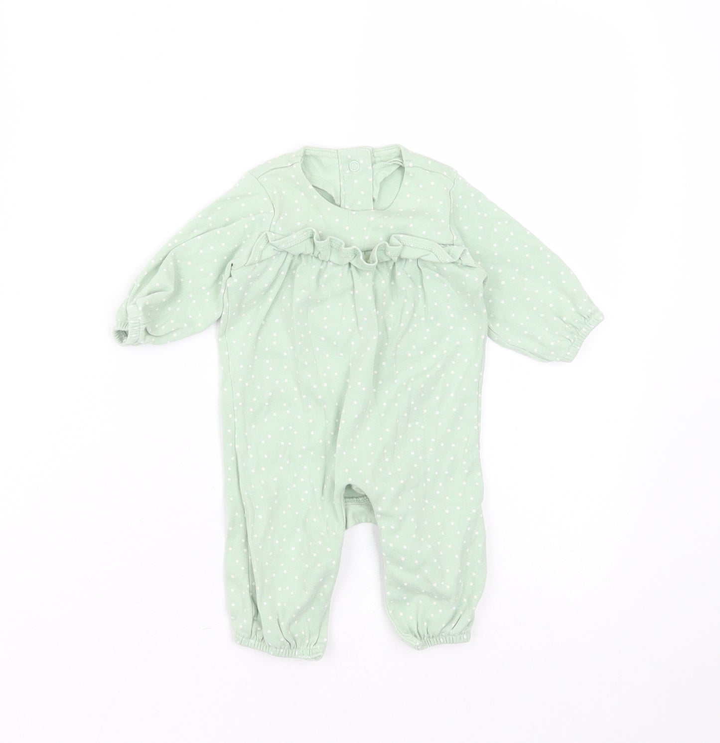 Marks and Spencer Baby Green Polka Dot Cotton Babygrow One-Piece Size 0-3 Months