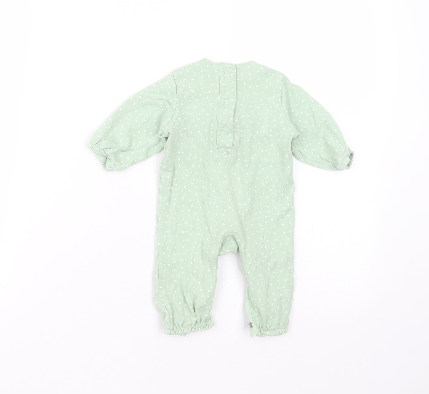 Marks and Spencer Baby Green Polka Dot Cotton Babygrow One-Piece Size 0-3 Months