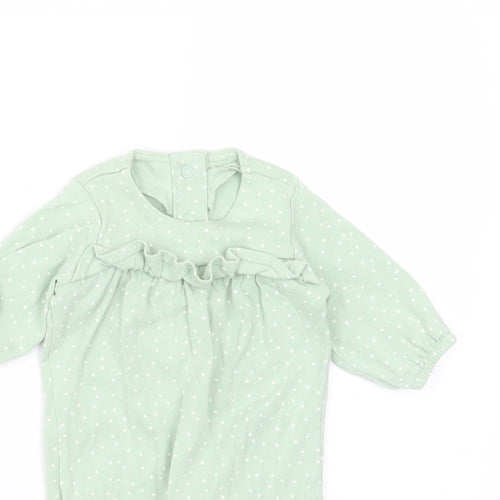Marks and Spencer Baby Green Polka Dot Cotton Babygrow One-Piece Size 0-3 Months