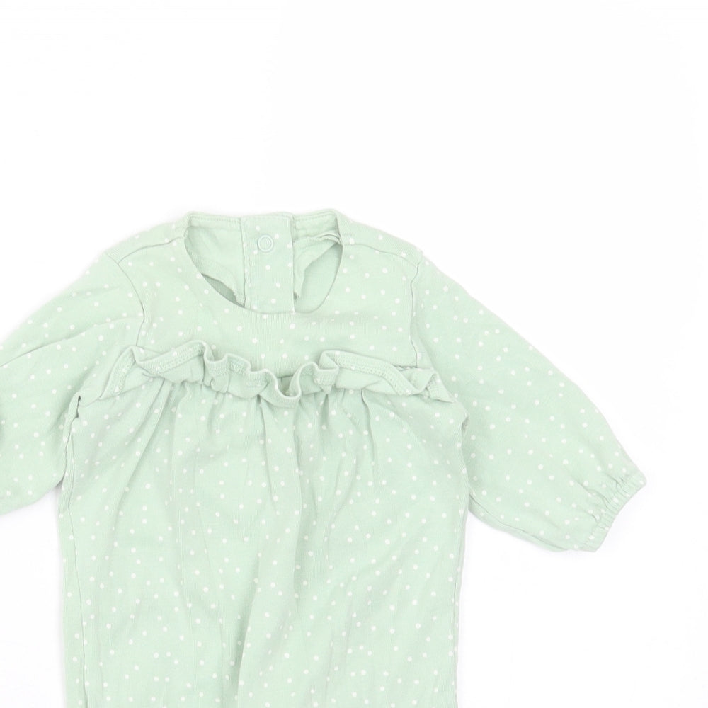 Marks and Spencer Baby Green Polka Dot Cotton Babygrow One-Piece Size 0-3 Months