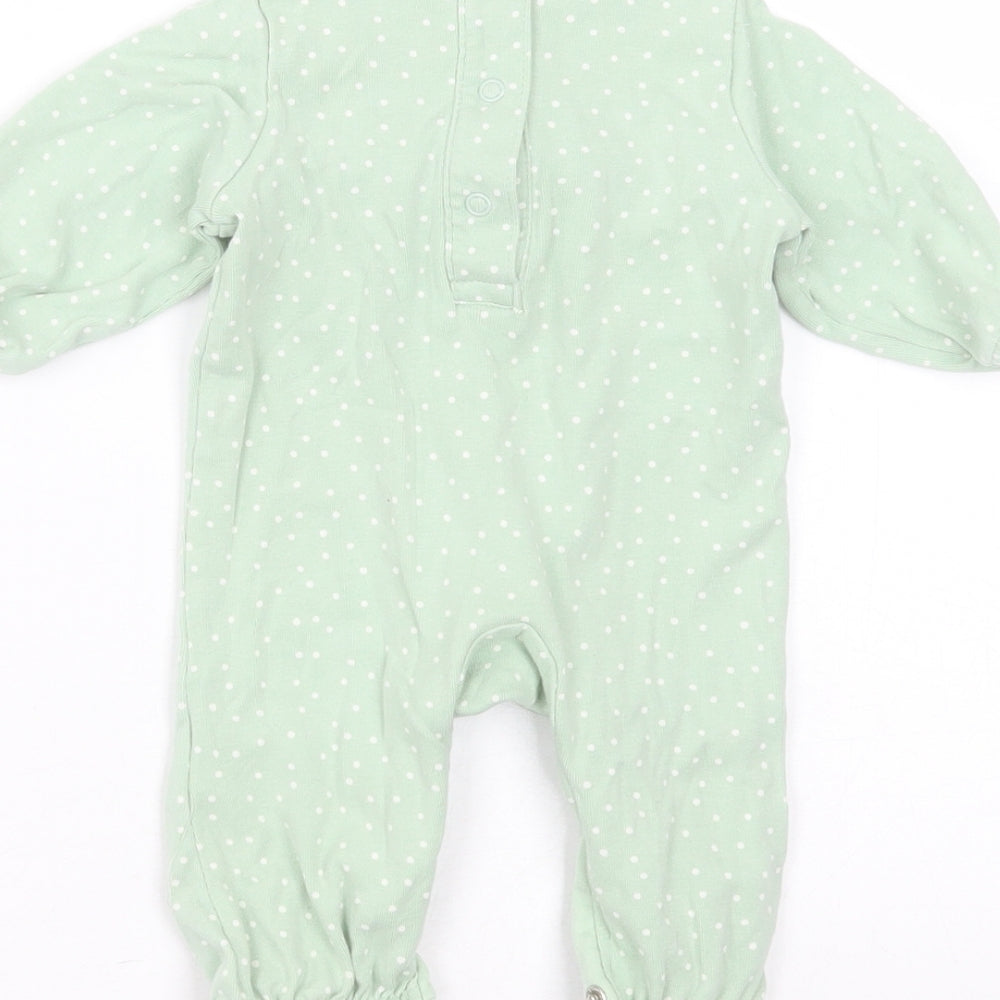 Marks and Spencer Baby Green Polka Dot Cotton Babygrow One-Piece Size 0-3 Months