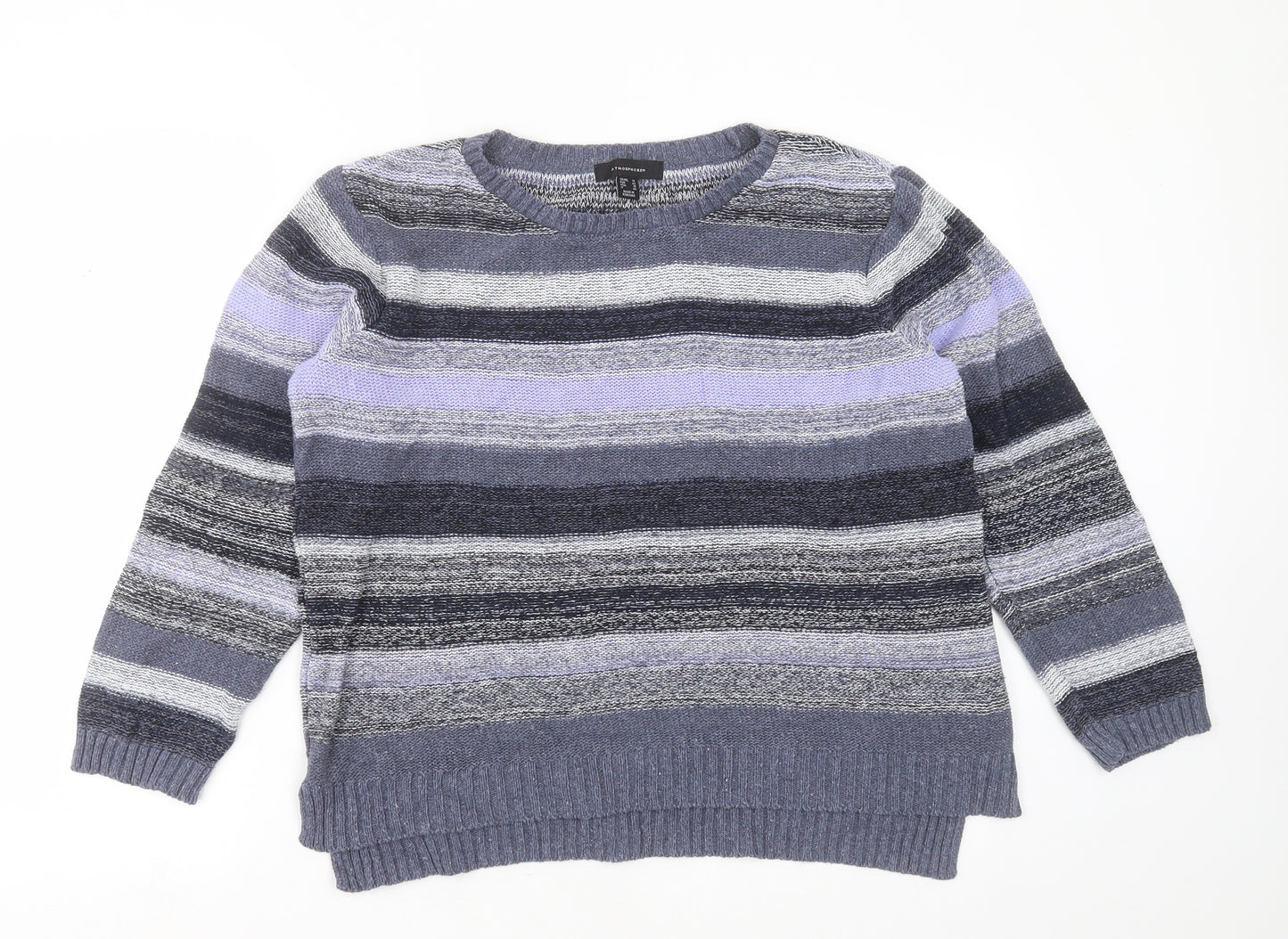 Primark Womens Blue Round Neck Striped Cotton Blend Pullover Jumper Size 14