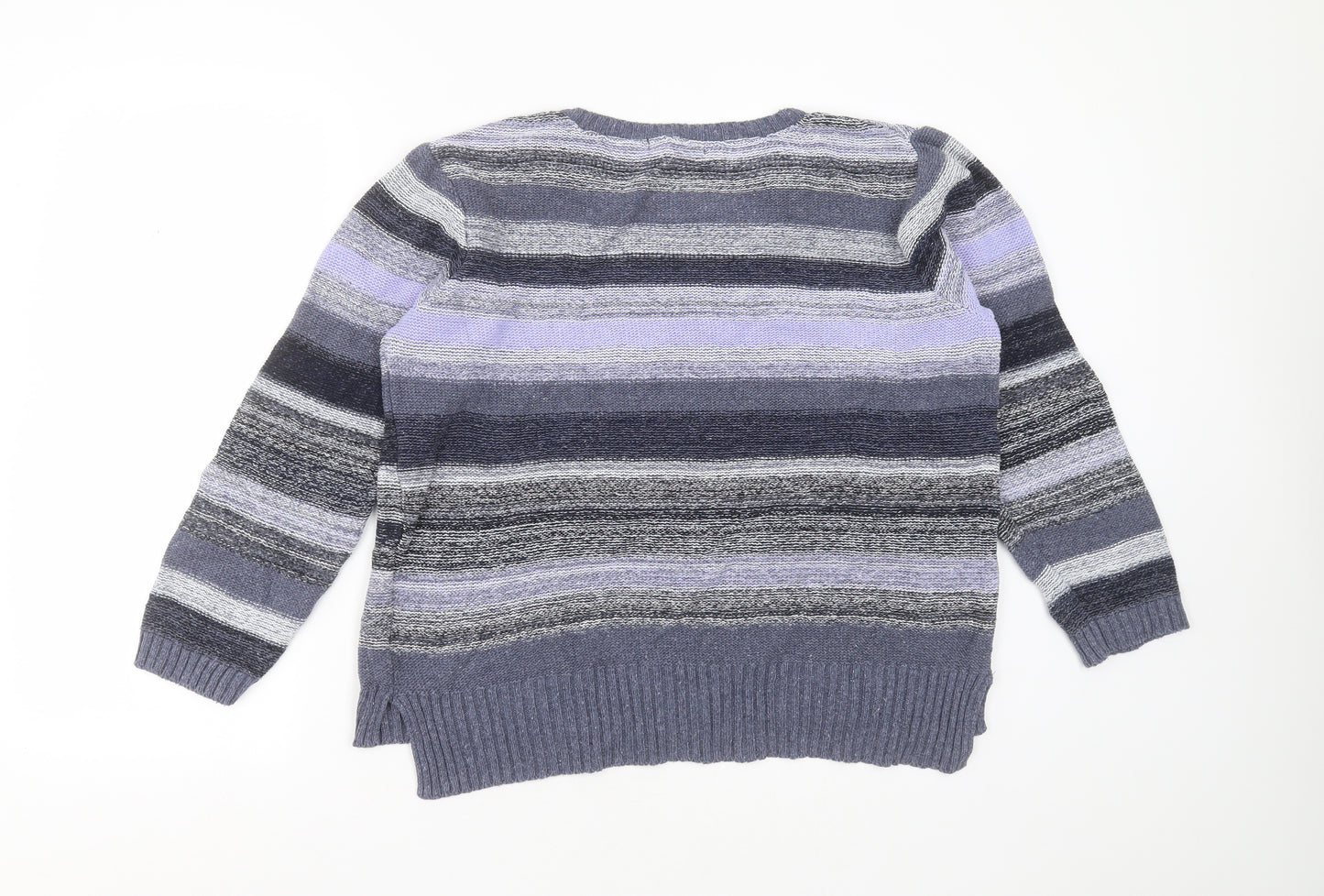 Primark Womens Blue Round Neck Striped Cotton Blend Pullover Jumper Size 14