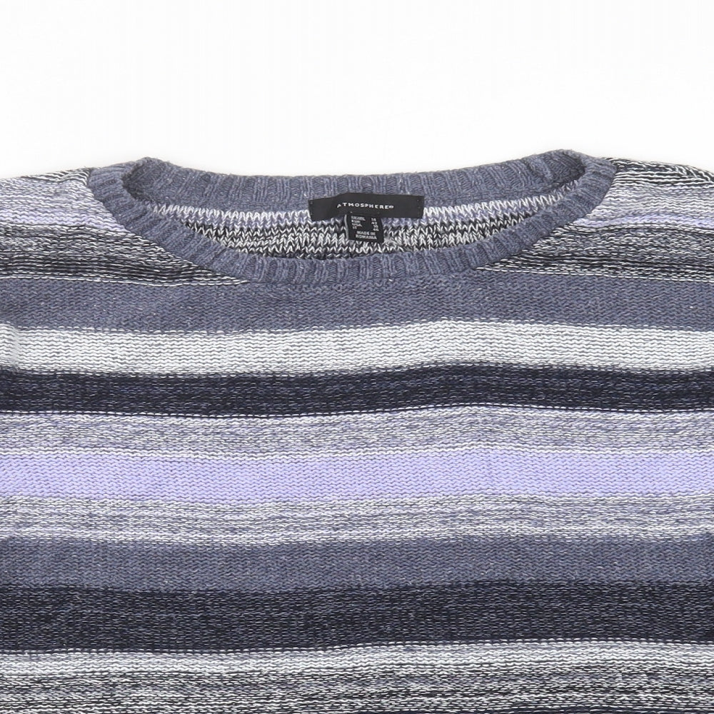 Primark Womens Blue Round Neck Striped Cotton Blend Pullover Jumper Size 14