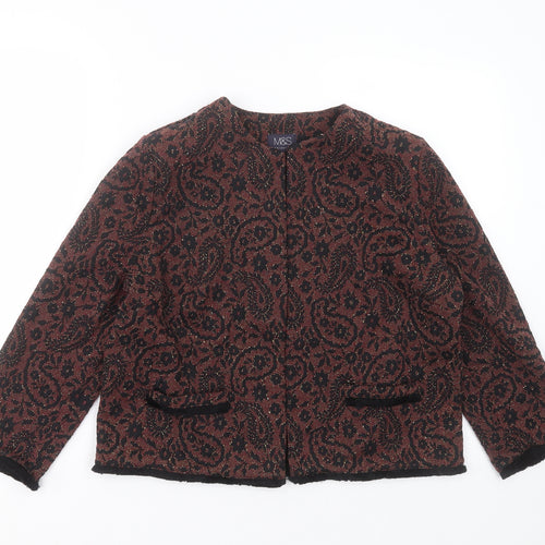 Marks and Spencer Womens Red Round Neck Floral Polyester Cardigan Jumper Size 14