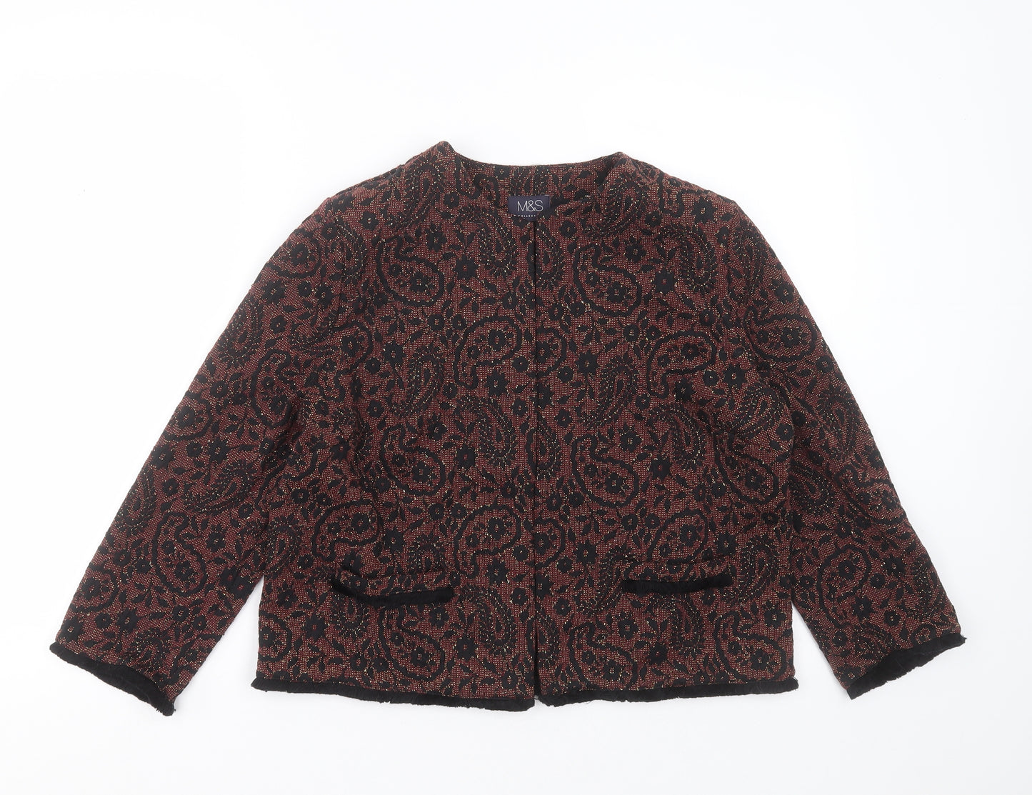 Marks and Spencer Womens Red Round Neck Floral Polyester Cardigan Jumper Size 14